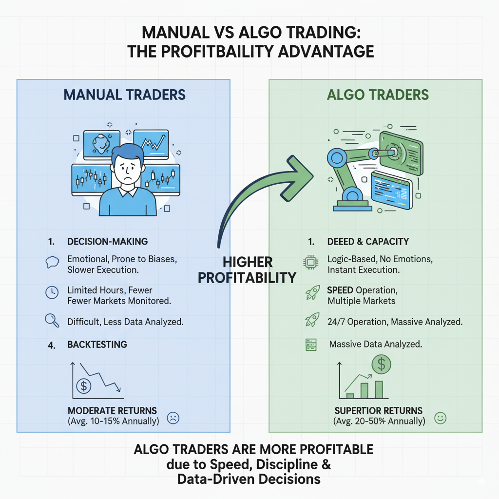 Manual vs algorithmic trading profitability comparison chart